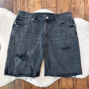 H&M Black Distressed Baggy Bermuda Shorts Black Denim Womens Size 10